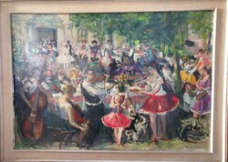 105x150 cm!  Fáy Győző festmény / Lakodalom - cigányzenekar.