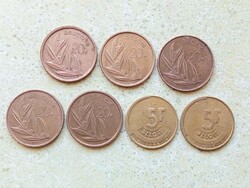 Belgium 7 db Különböző Érme 5 20 Frank Francs 1980-1986