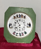 Régi Holland falióra, fa keretes, porcelán számlapos, fém dobozos