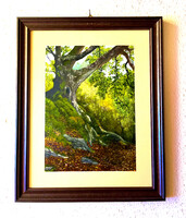 Az ősi őrző. Olaj, HDF panel, 46x36 cm, tájkép, eredeti olajfestmény.