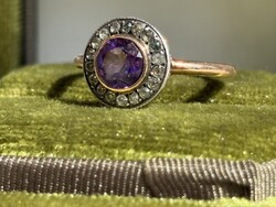 Art Deco Női Arany Gyűrű, 14 K arany gyűrű, Köves arany női gyűrű, Ametiszt