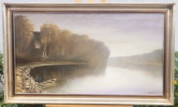 Puskás Imre (1933-) - Tisza-Part olaj-farost Festmény