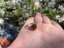 Női 925 Ezüst Borostyánköves Gyűrű! 55-ös méret!