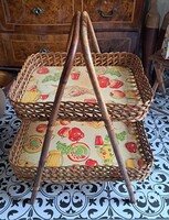 Vintage rattan tálaló  vagy tároló, kétszintes  "boho"