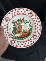 Antik Jóreggelt kakasos Hollóházi falitányér (1900s)