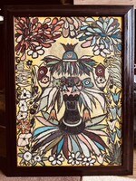 Modern festmény, 58 x 42 cm, jelzés nélkül, hátoldalán kiállítási etikett, és ‘Lesznai 104/a’ jelzés