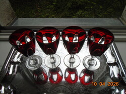 1970 JG Durand Gothic/Rubilux sorozat Francia kristály boros pohár készlet 4 db Cristal d'Arques