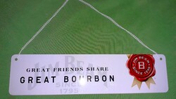 Régi JIM BEAM whiskey viszkis reklám fali fém tábla láncos akasztóval 30x 8 cm a képek szerint