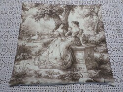 Toile de Jouy elegáns puha plüss zippes díszpárna huzat.