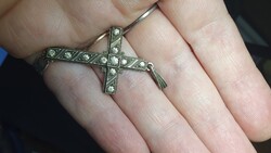 ANTIK - ezüst kereszt MEDÁL- 835ag, kézivésett-(.UNISZEX).--csillogó csiszolt kövek- 1920-1940-es