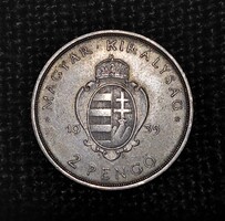 Magyar  2 pengő 1935 Pázmány .  Ag Ezüst . F2026