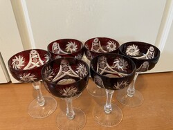 Burgundy Cut Lead Crystal Champagne Flute Set