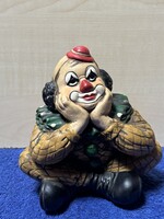 Kerámia gondolkodó bohóc figura, persely, dísztárgy