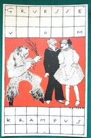 Üdvözlet a Krampusztól! Karácsonyi grafikus képeslap, Maria Likarz, Gruß aus Krampus 1912, másolat