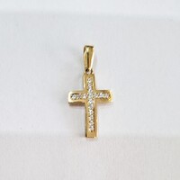 Új, 14 karátos arany prémium cirkónia köves kereszt medál (373.)