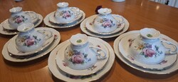 Katharina jellegű pazar Weimar Porcelán antik tea/kávé készlet, 6 személyes, hibátlan, dús aranyozás