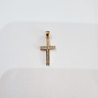 Új, 14 karátos arany prémium cirkónia köves kereszt medál (369.)