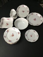 Zsolnay nagy virágos, cakkos, arany szegélyű 13 darabos étkészlet, hiányos