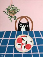 Lesben a pizza c. Modern cicás festmény