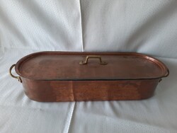 Réz  „halas sütőtál / fish poacher” / pároló fedővel és betéttel, Nagy méret!