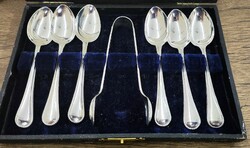 Angol EPNS Teás/kávés kanál készlet cukorcsipesszel – William Devenport