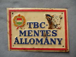 Régi fémlemez tábla kádár címeres tábla állattartó telep tbc mentes állomány fémtábla kádár kor