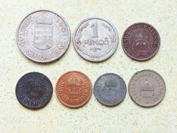 Magyarország 7 db Különböző Érme 2 10 Fillér 1 2 Pengő 1894-1943