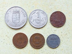 Magyarország 6 db Különböző Érme 2 10 Fillér 1 2 Pengő 1927-1943