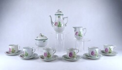 1Z750 Régi hat személyes virágmintás Herendi porcelán Tercia kávés készlet