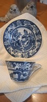 Nagyon ritka Angol Palestine Flow Blue Kék Teáskészlet 1850 körüli gyűjtői antik, viktoriánus