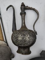 Régi ezüstözött réz vizes kancsó "Ázsia"
