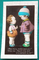 D. Tempest - '"Aranyos babák " - humoros antik képeslap, dombornyomott szegély, használt