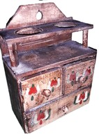 Antik parasztházas tulipános fából készült fiókos fűszerpolc 24 x 20 x 10 cm a képek szerint