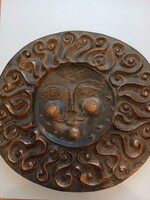 Vintage, modernista, kör alakú réz/bronz falra akasztható tányér