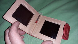 Régi piros bőrtartós HASZNÁLATLAN dupla sminktükör ecsettel 10 x 9 cm a képek szerint
