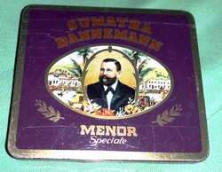Régi DANNEMANN MENOR SPECIALE SUMATRA fém lemez szivarkás doboz 8 x 9 cm a képek szerint