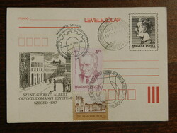 1987. Díjjegyes levelezőlap - Szent-Györgyi Albert,