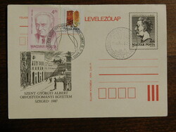 1987. Díjjegyes levelezőlap - Szent-Györgyi Albert,