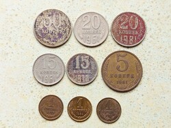 Szovjetunió Oroszország 9 db Különböző Érme 1 5 15 20 50 Kopek Kopejka 1961-1986