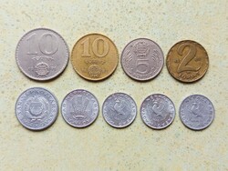 Magyarország 9 db Különböző Érme 10 20 Fillér 1 2 5 10 Forint 1969-1989