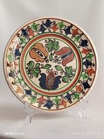 Népi korondi kézzel festett mázas cserép FALITÁNYÉR