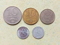 Magyarország 5 db Különböző Érme 10 Fillér 5 10 Forint 1969-1989