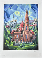 Vinkó Leó - Szilágyi Dezső téri templom 42 x 30 cm computer print, merített papír