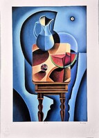 Vinkó Leó - Éjszakai csendélet üveggolyóval 42 x 30 cm computerprint, merített papír