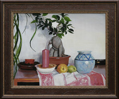 Keleti Péter: Csendélet almákkal - kerettel 52x62 cm - alkotás: 40x50cm - száma: 168/769