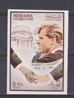 Külföldi vágott bélyeg-UAE. Ajman Manama  1968 ** Emberi és Polgárjogi Harcosok, Kennedy
