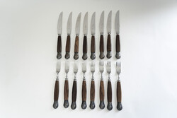 Vintage 16 db Dormer Sheffield England Evőeszköz / Étkészlet / Villa Kés / Retró Fa Régi Ezüstözött