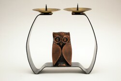 Mid Century Réz Boglyos Gyertyatartó / Retró / Vörösréz Bagoly