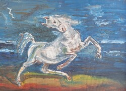 Delacroix után: Villámlástól megriadt ló (olajfestmény) francia romantikus festészet, másolat