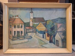 Hajdik Antal: Balatonfüredi utca, Képcsarnok, festmény, olaj, karton, 50x70 cm+keret